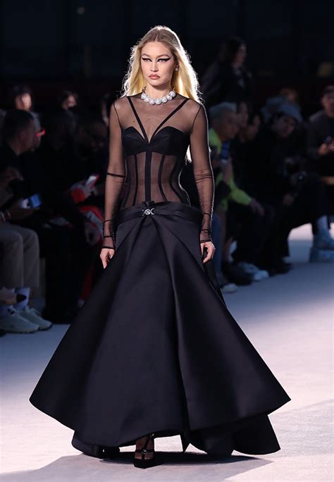 versace gigi dress|Gigi Hadid Rocks Sheer Outfit on Versace Runway: Photos.